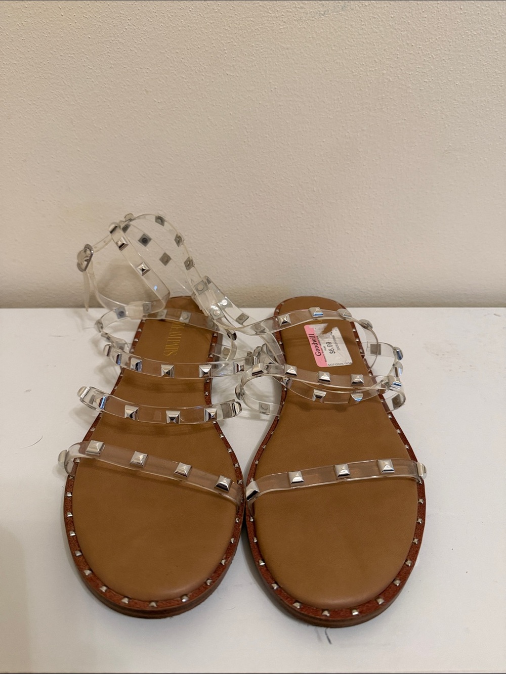 Dream Pairs Clear Studded Strappy Flat Sandals - Brown/Clear